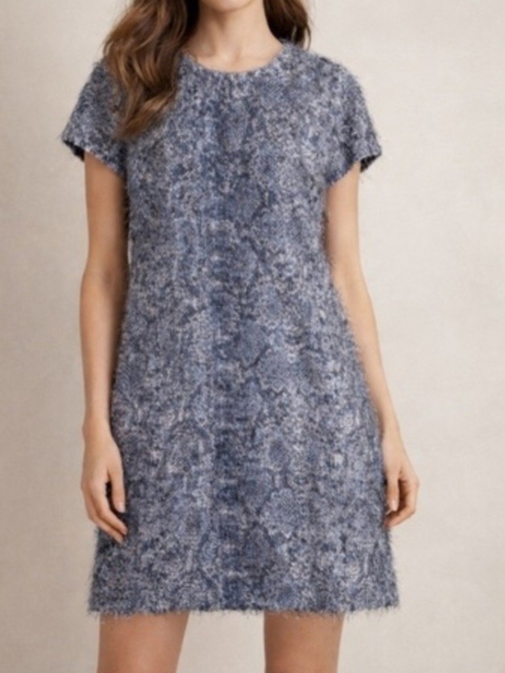 Banana Republic Heathered Blue Eye Lash Snakeskin Shift Dress. Sz.14 Like New.